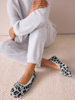 Pantoffels*Next - Ballerina Flat Slippers Grijs met dierenprint