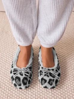 Pantoffels*Next - Ballerina Flat Slippers Grijs met dierenprint