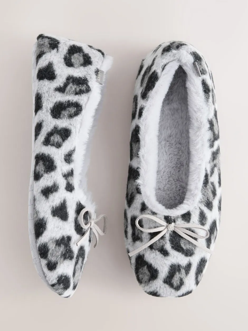 Pantoffels*Next - Ballerina Flat Slippers Grijs met dierenprint