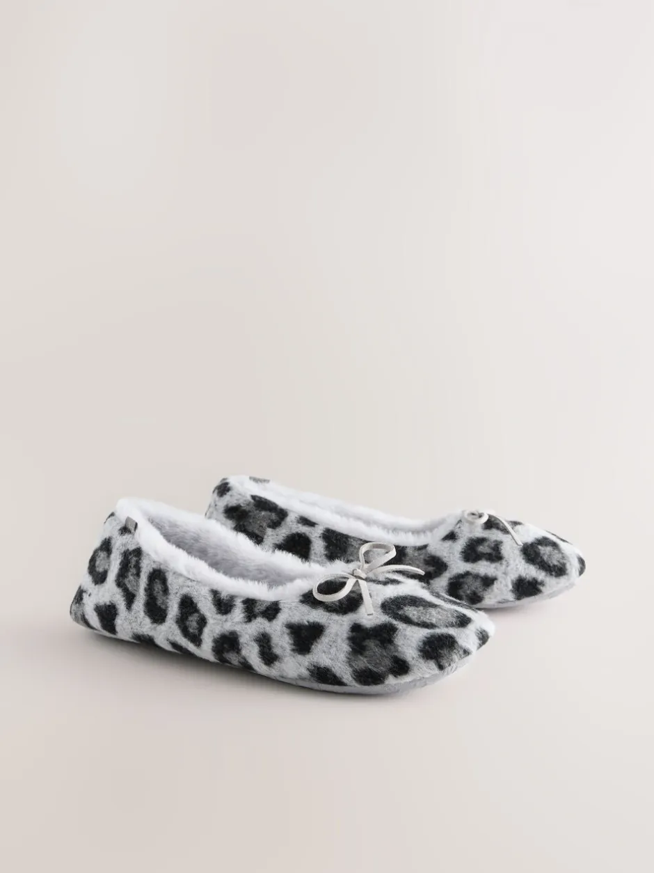 Pantoffels*Next - Ballerina Flat Slippers Grijs met dierenprint