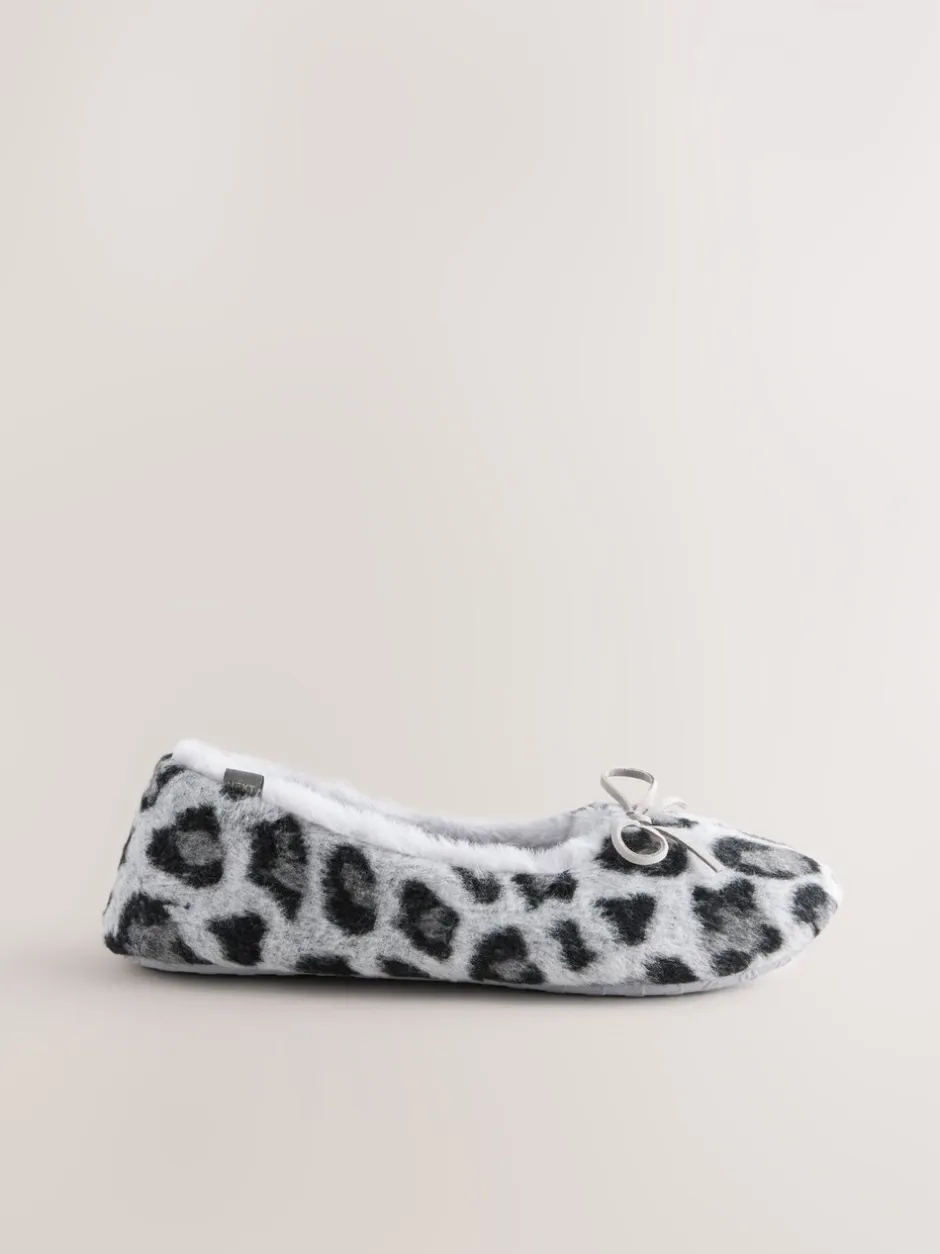 Pantoffels*Next - Ballerina Flat Slippers Grijs met dierenprint