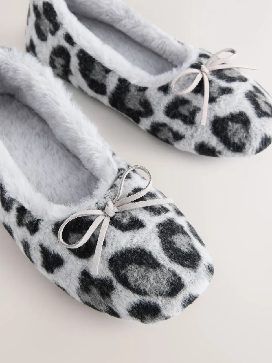 Pantoffels*Next - Ballerina Flat Slippers Grijs met dierenprint