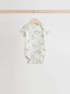 Rompertjes En Hemdjes|Rompertjes En Hemdjes|Next Grijs met dinoprint - Set van 5 babyrompertjes met korte mouwen