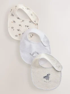 Slabbetjes|Next Grijs met dinoprint - Verpakking met 3 babyslabbetjes