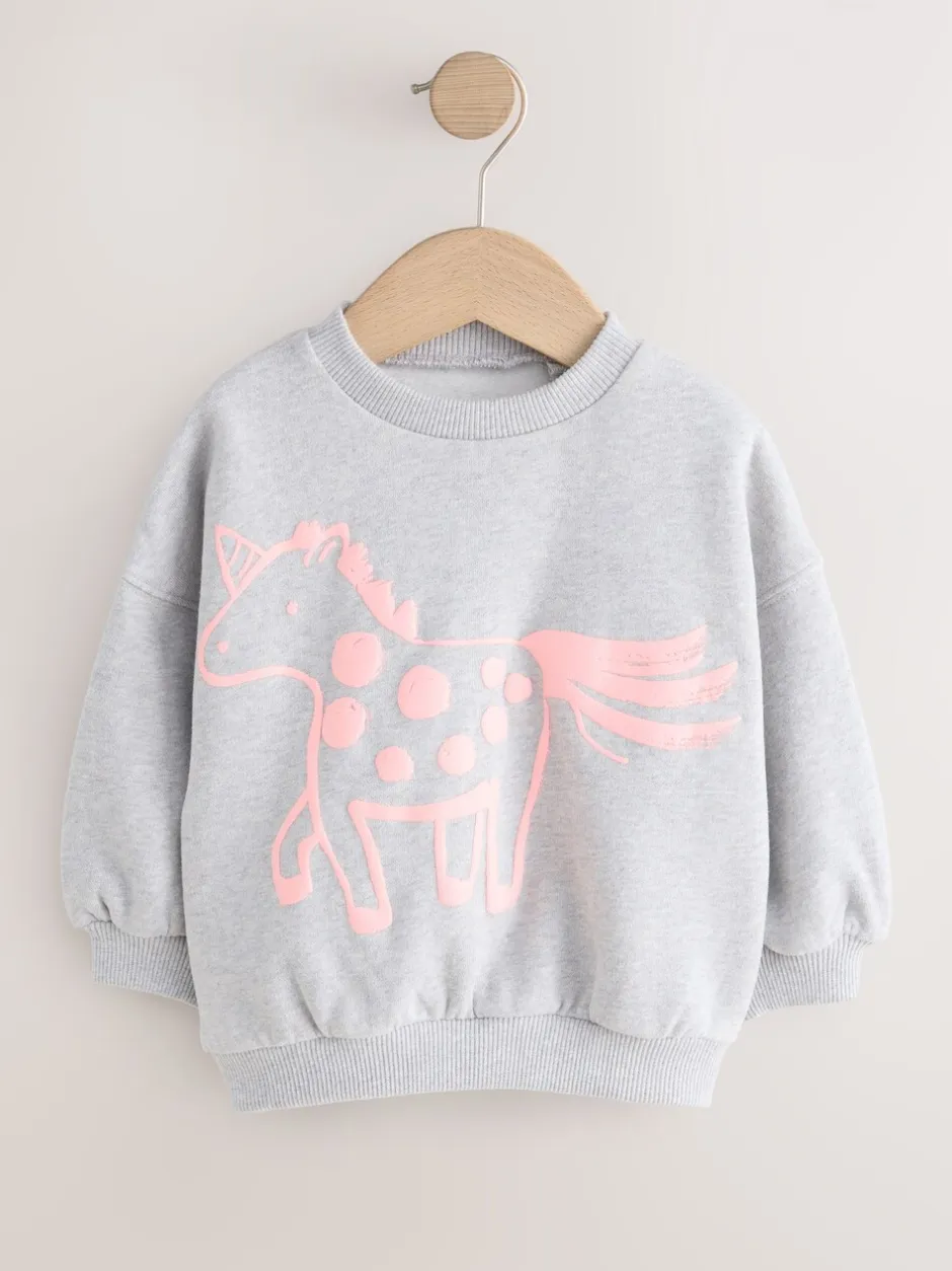 Truien En Breisels|Sweaters En Hoody´S|Next Grijs met eenhoornprint - Sweatshirt met ronde hals (3 mnd-7 jr)