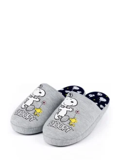 Pantoffels|Vanilla Underground Grijs met Snoopy - winterse pantoffelmuiltjes voor dames