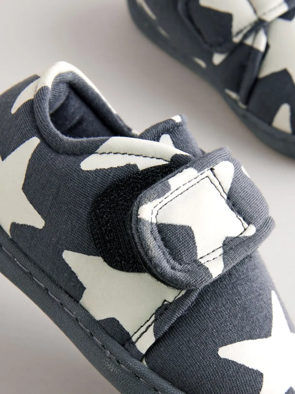 Pantoffels|Next - Pantoffels met klittenbandsluiting en omgevende zool Grijs met sterren