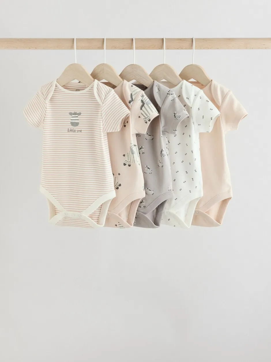 Rompertjes En Hemdjes|Rompertjes En Hemdjes*Next Grijs met zebraprint - Baby Bodysuits met Korte mouwen 100% katoen 5 verpakking