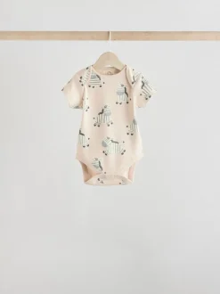 Rompertjes En Hemdjes|Rompertjes En Hemdjes*Next Grijs met zebraprint - Baby Bodysuits met Korte mouwen 100% katoen 5 verpakking