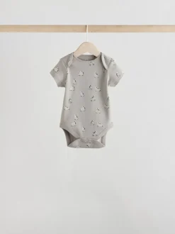 Rompertjes En Hemdjes|Rompertjes En Hemdjes*Next Grijs met zebraprint - Baby Bodysuits met Korte mouwen 100% katoen 5 verpakking