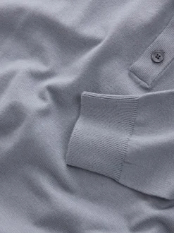 Gebreide Kleding|Poloshirts|Next Grijsblauw - Normale Pasvorm - Katoenrijk gebreid poloshirt met lange mouwen