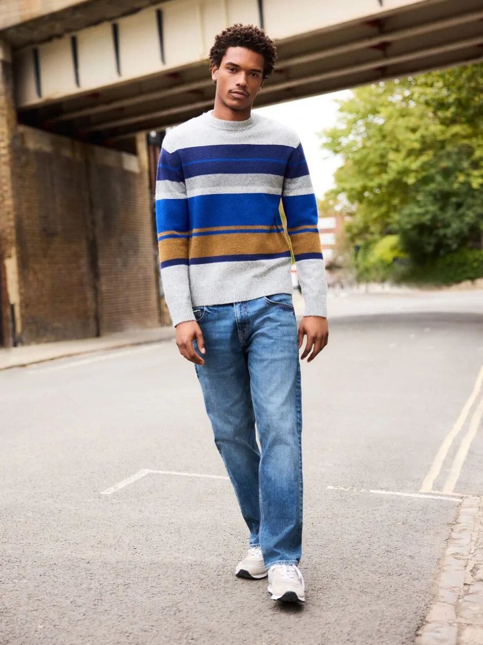 Gebreide Kleding*Next - Regular Fit Cosy Stripe Crew Jumper with Wool Grijs/blauw