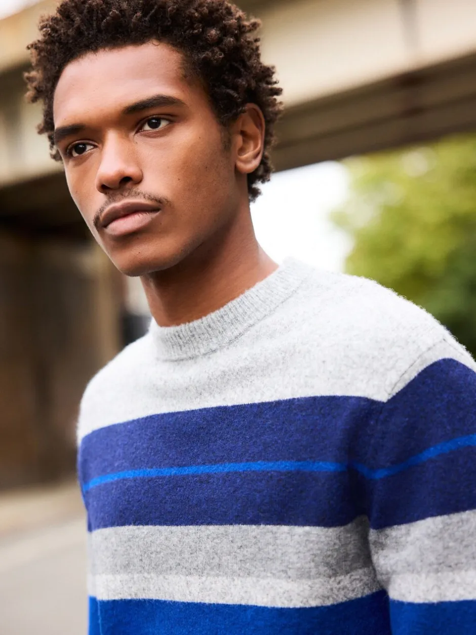 Gebreide Kleding*Next - Regular Fit Cosy Stripe Crew Jumper with Wool Grijs/blauw