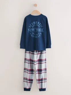 Pyjama's|Nachtkleding En Pyjama's*Next Grijs/blauw - Set van 2 geweven geruite pyjama's met lange mouwen (3-16jr)