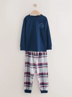 Pyjama's|Nachtkleding En Pyjama's*Next Grijs/blauw - Set van 2 geweven geruite pyjama's met lange mouwen (3-16jr)