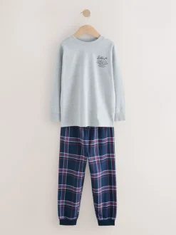 Pyjama's|Nachtkleding En Pyjama's*Next Grijs/blauw - Set van 2 geweven geruite pyjama's met lange mouwen (3-16jr)