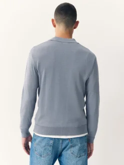 Poloshirts*Next - Slim Fit - Katoenrijk gebreid poloshirt met lange mouwen Grijsblauw