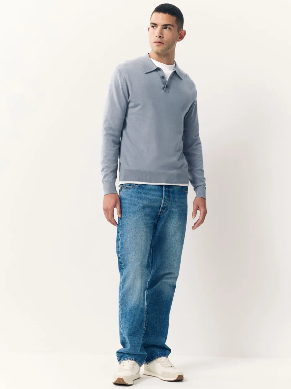 Poloshirts*Next - Slim Fit - Katoenrijk gebreid poloshirt met lange mouwen Grijsblauw