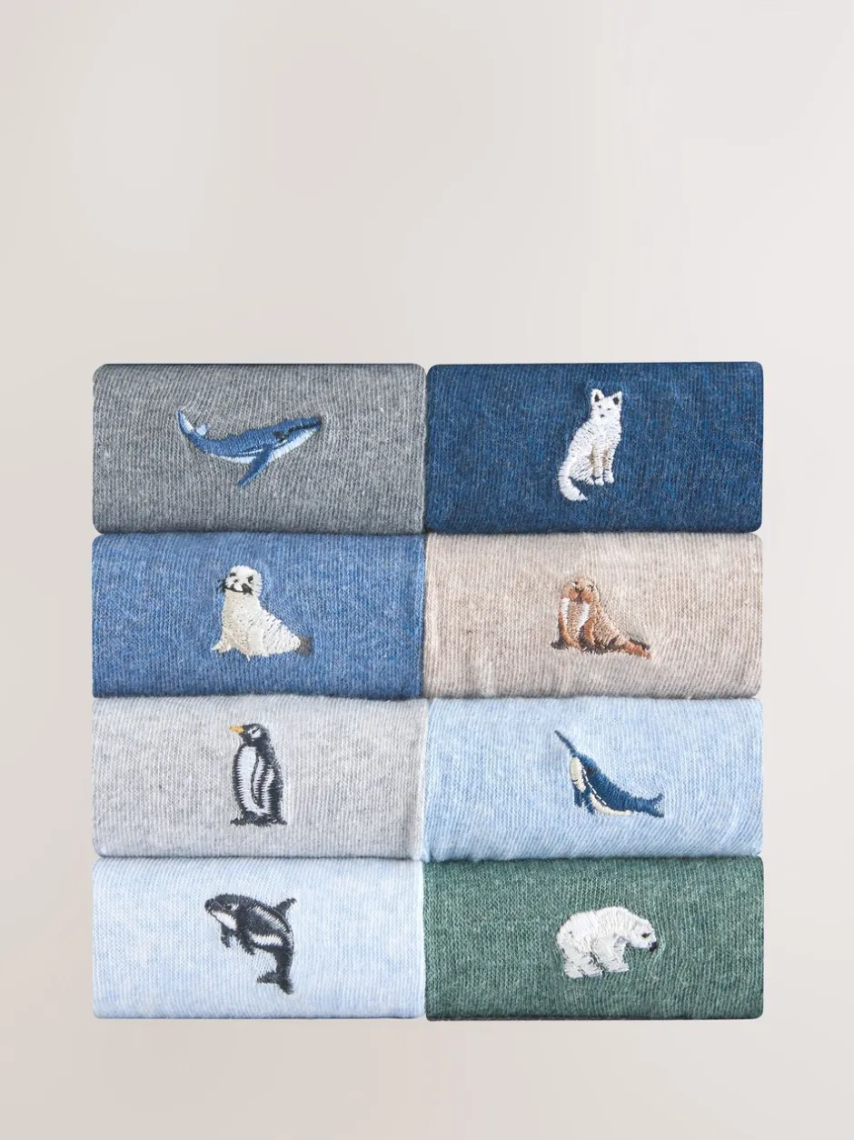 Sokken|Sokken*Next - 8 Sokken met borduursel Grijs/blauw gedraaid Arctisch Animal