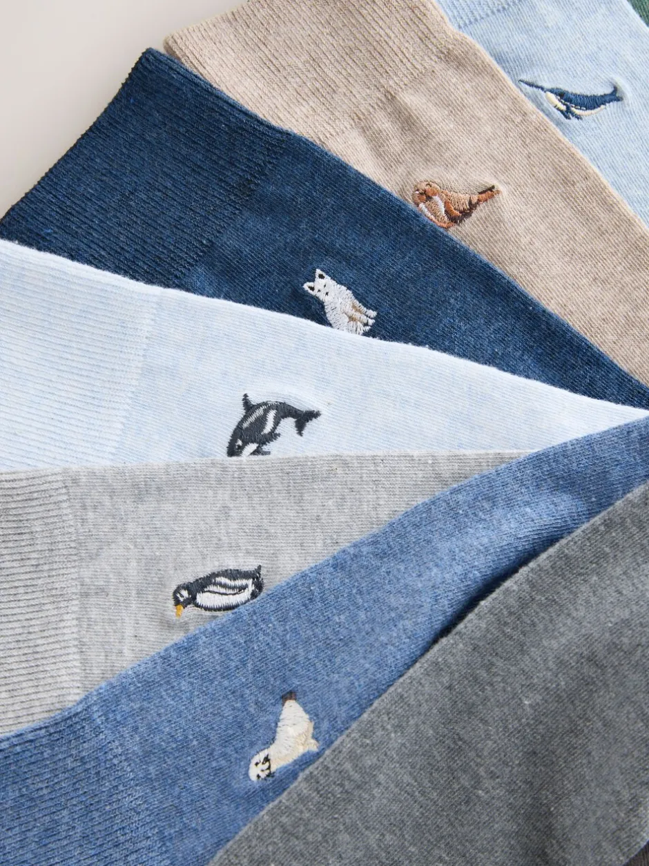 Sokken|Sokken*Next - 8 Sokken met borduursel Grijs/blauw gedraaid Arctisch Animal