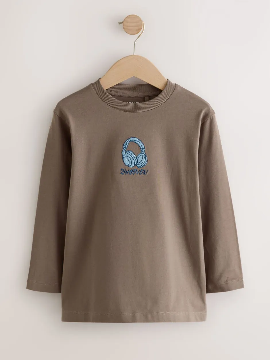 T-Shirts|Tops*Next - Bedrukte T-shirts met lange mouwen verpakking van 3 (3 - 16 jr) Grijs/blauw/bruin borduursel