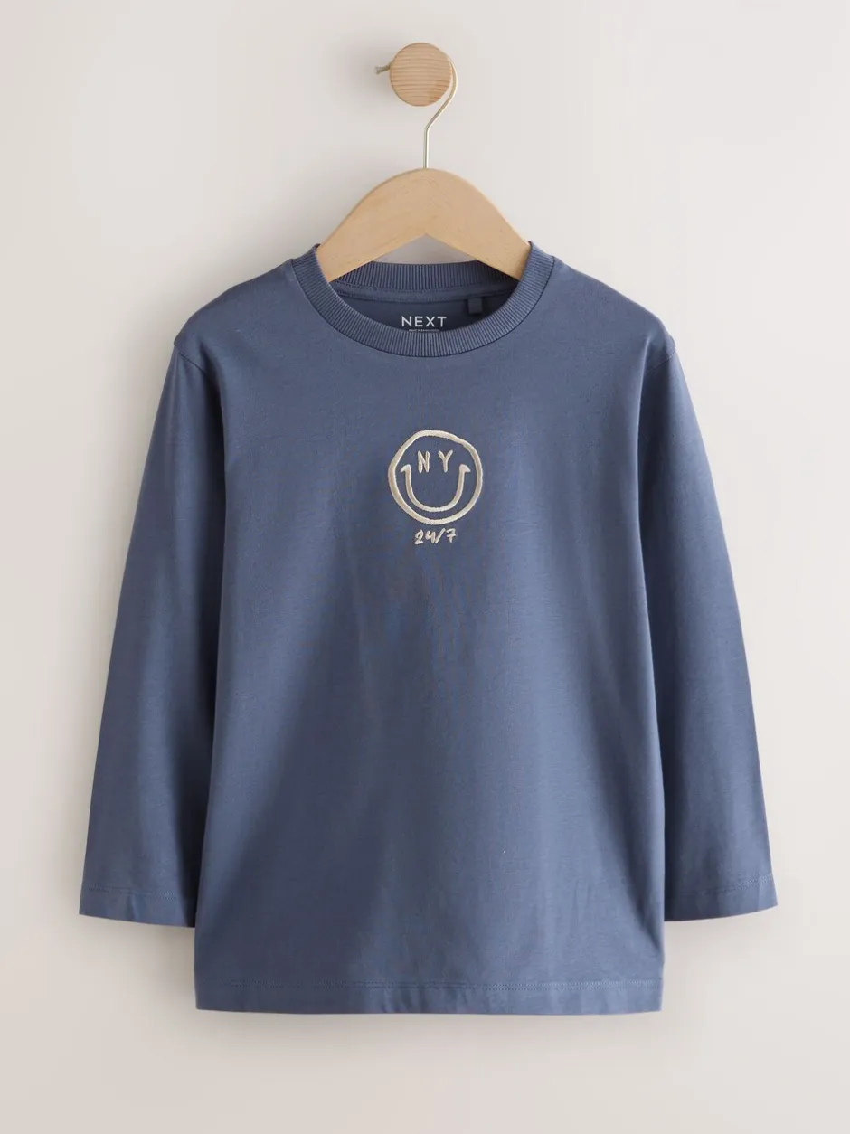 T-Shirts|Tops*Next - Bedrukte T-shirts met lange mouwen verpakking van 3 (3 - 16 jr) Grijs/blauw/bruin borduursel