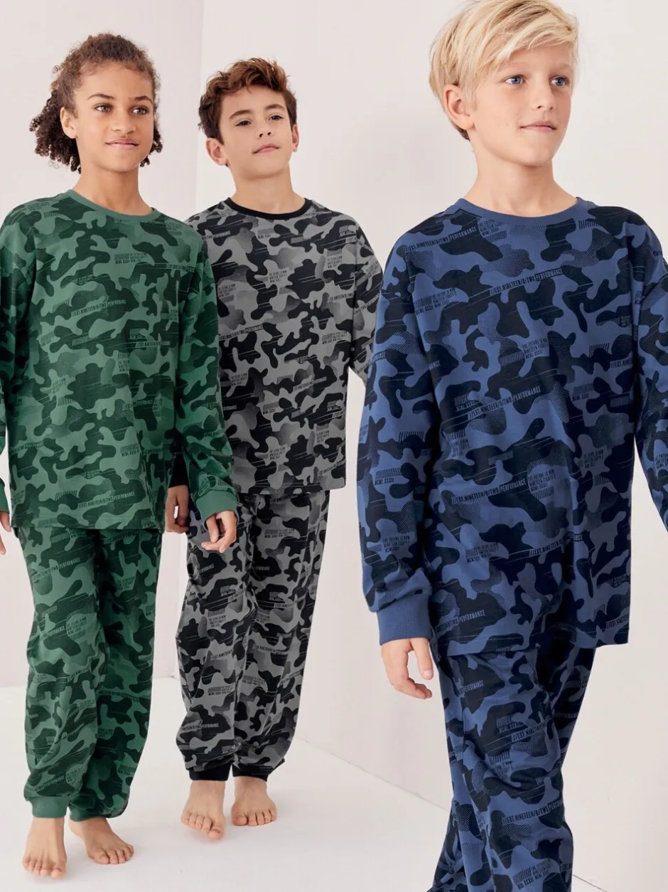 Pyjama's|Nachtkleding En Pyjama's|Next Grijs/blauw/groen camouflage - Verpakking van 3 pyjama's met lange mouwen (3-16 jr)