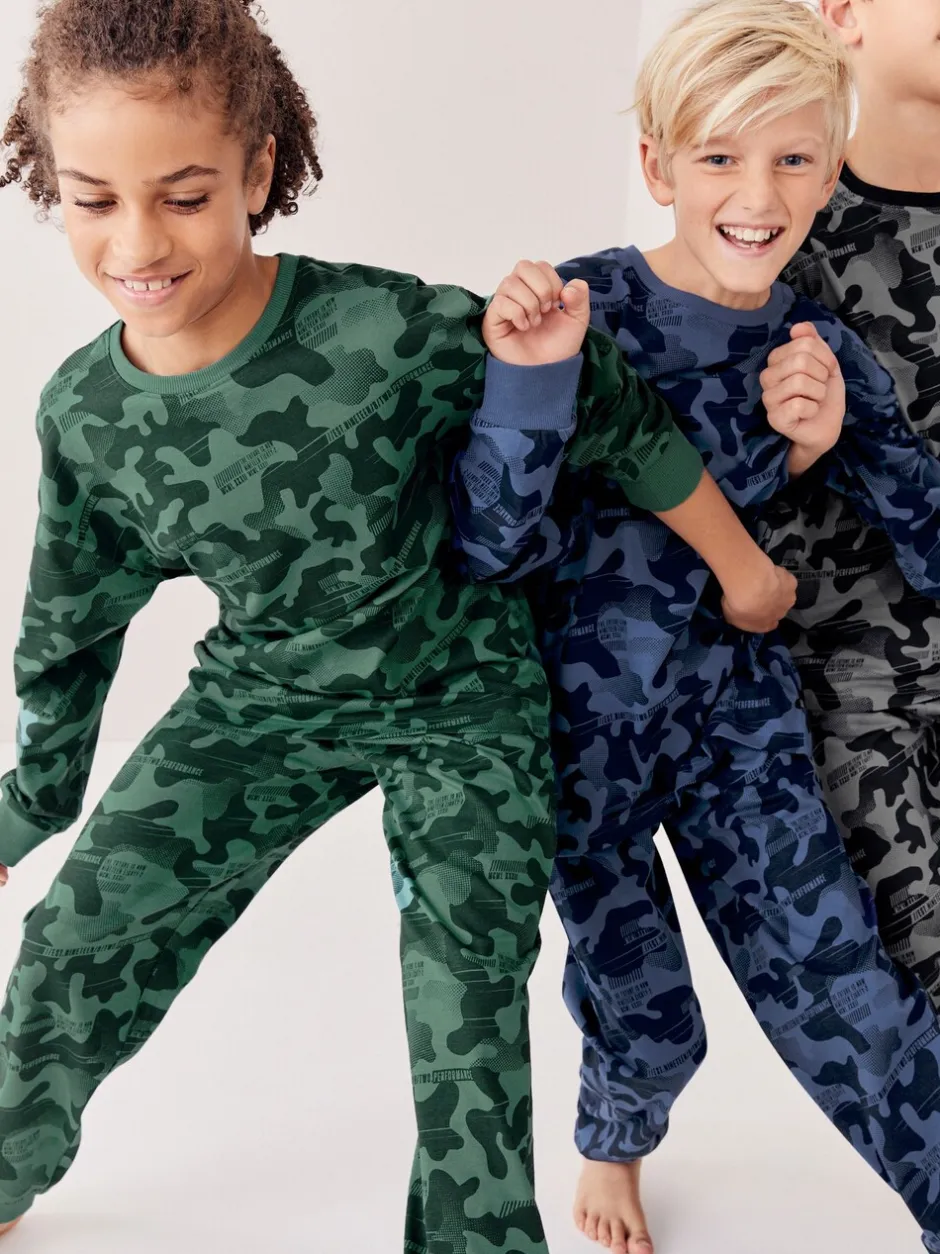Pyjama's|Nachtkleding En Pyjama's|Next Grijs/blauw/groen camouflage - Verpakking van 3 pyjama's met lange mouwen (3-16 jr)