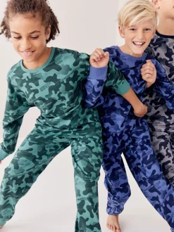 Pyjama's|Nachtkleding En Pyjama's|Next Grijs/blauw/groen camouflage - Verpakking van 3 pyjama's met lange mouwen (3-16 jr)