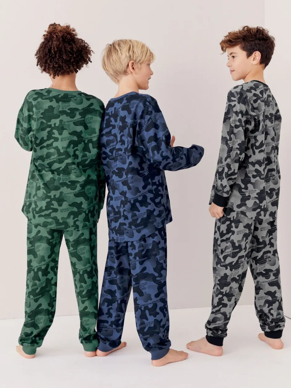 Pyjama's|Nachtkleding En Pyjama's|Next Grijs/blauw/groen camouflage - Verpakking van 3 pyjama's met lange mouwen (3-16 jr)