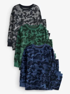Pyjama's|Nachtkleding En Pyjama's|Next Grijs/blauw/groen camouflage - Verpakking van 3 pyjama's met lange mouwen (3-16 jr)