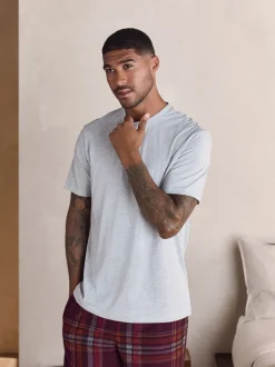 Pyjama's|Loungewear|Next - Motionflex Behaaglijke Pyjama Set met Korte Mouwen Grijs/bordeauxrood geruit