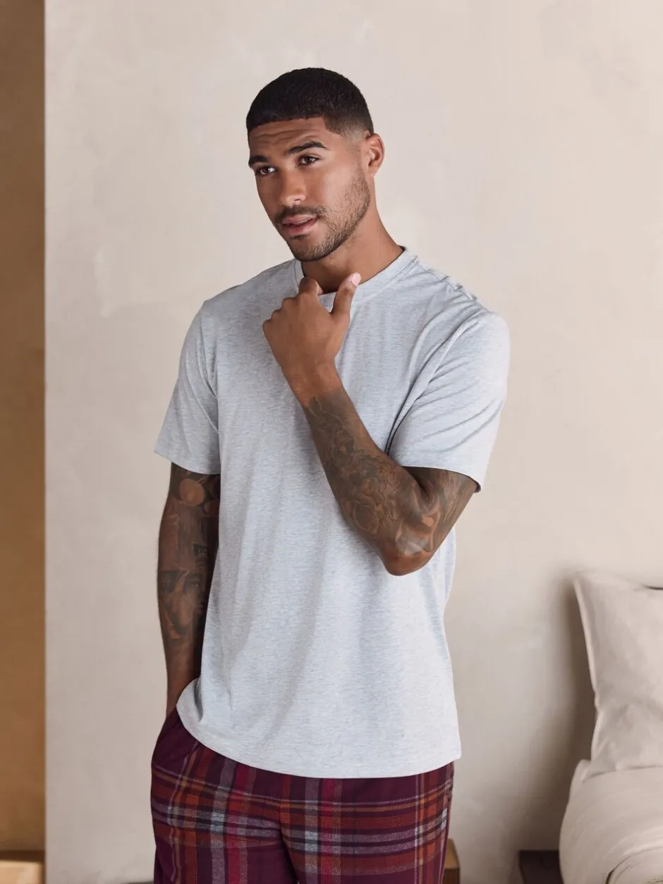 Pyjama's|Loungewear|Next - Motionflex Behaaglijke Pyjama Set met Korte Mouwen Grijs/bordeauxrood geruit
