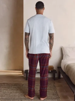 Pyjama's|Loungewear|Next - Motionflex Behaaglijke Pyjama Set met Korte Mouwen Grijs/bordeauxrood geruit