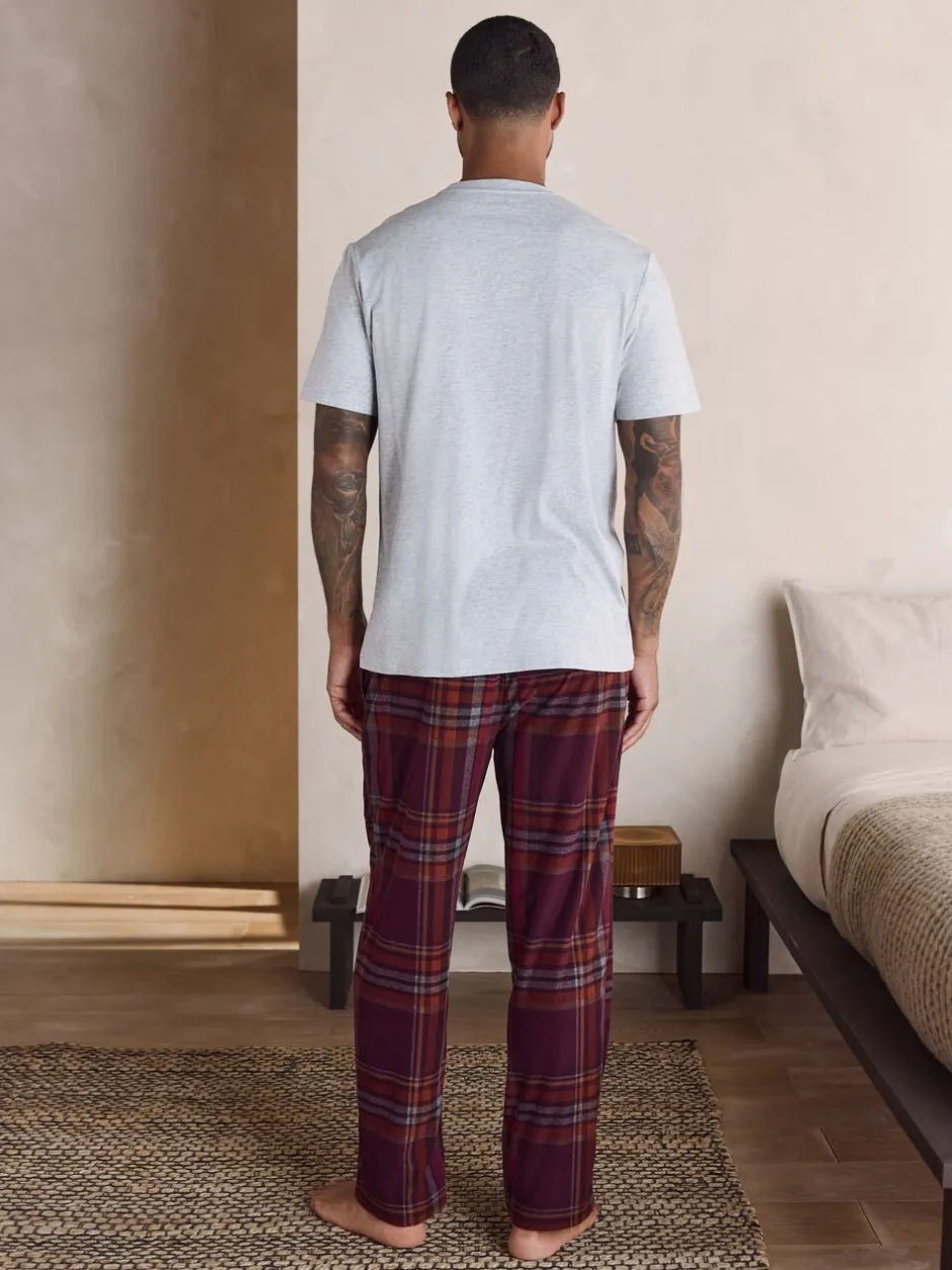 Pyjama's|Loungewear|Next - Motionflex Behaaglijke Pyjama Set met Korte Mouwen Grijs/bordeauxrood geruit