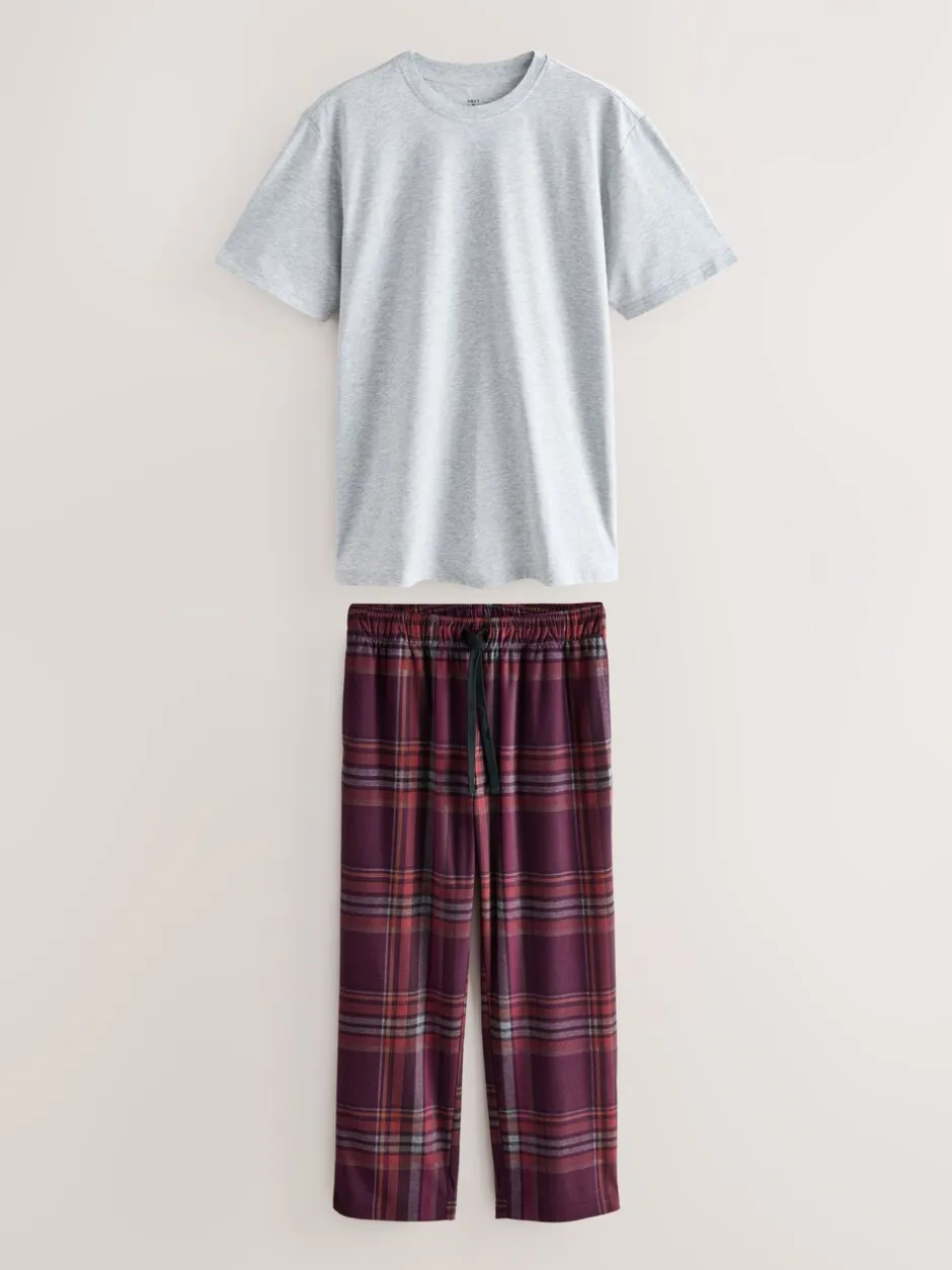 Pyjama's|Loungewear|Next - Motionflex Behaaglijke Pyjama Set met Korte Mouwen Grijs/bordeauxrood geruit