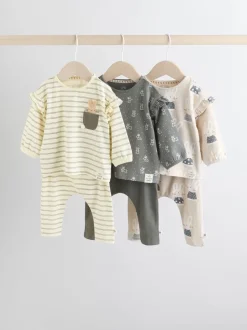 Tops|Sets En Outfits|Next Grijs/crème met figuurtjes - 6 -delige set van top met lange mouwen en leggings (0mnd -3jr)