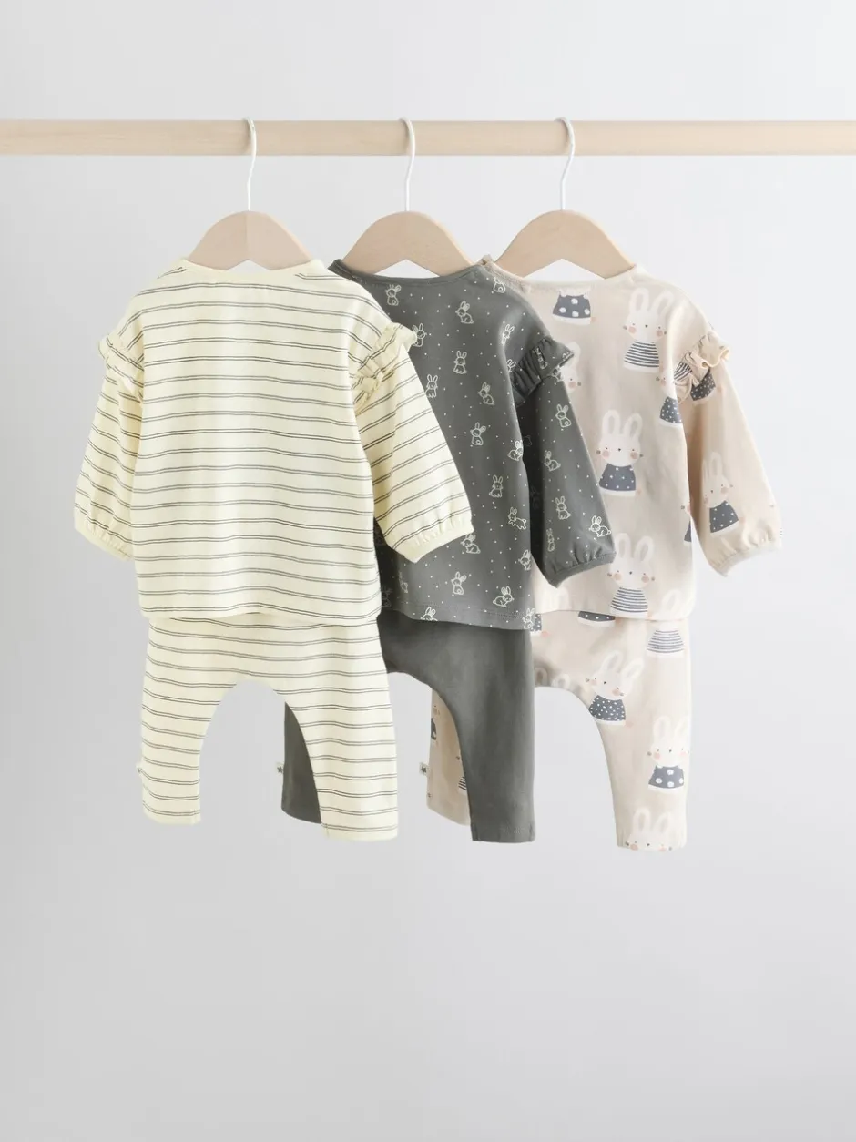 Tops|Sets En Outfits|Next Grijs/crème met figuurtjes - 6 -delige set van top met lange mouwen en leggings (0mnd -3jr)