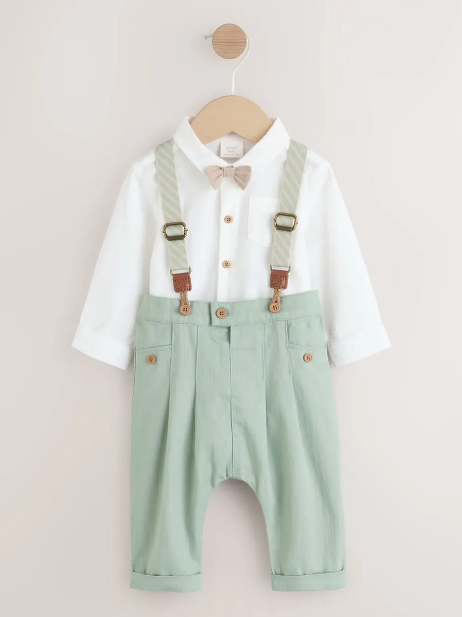 Sets En Combisets|Gelegenheidskleding|Next Grijs-groen - 3 -delige babyset van overhemd, broek en bretels (0mnd-2jr)