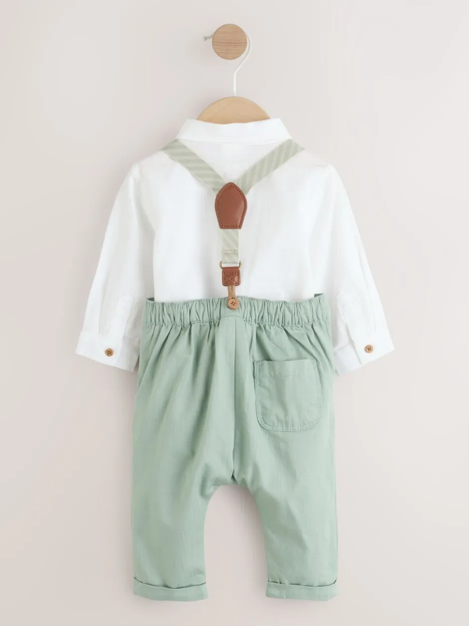 Sets En Combisets|Gelegenheidskleding|Next Grijs-groen - 3 -delige babyset van overhemd, broek en bretels (0mnd-2jr)