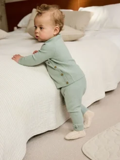 Sets En Outfits|Gebreide Kleding*Next - 2 -delige babyset met gebreide wikkelstrui en legging (0mnd-2jr) Grijs-groen