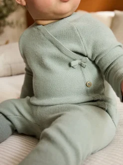 Sets En Outfits|Gebreide Kleding*Next - 2 -delige babyset met gebreide wikkelstrui en legging (0mnd-2jr) Grijs-groen