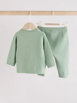 Sets En Outfits|Gebreide Kleding*Next - 2 -delige babyset met gebreide wikkelstrui en legging (0mnd-2jr) Grijs-groen