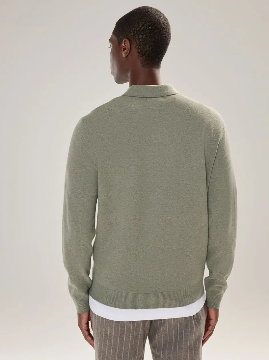Gebreide Kleding|Poloshirts*Next - Effen - Regular Fit Essential Long Sleeve Knitted Polo Shirt Grijs-groen