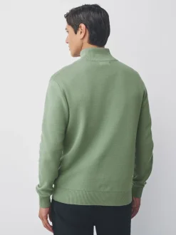 Gebreide Kleding*Next Grijs-groen - Effen - Regular fit 100% katoenen premium trui met korte rits