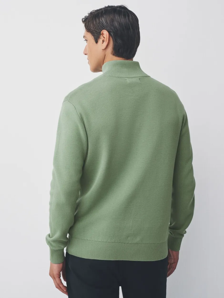 Gebreide Kleding*Next Grijs-groen - Effen - Regular fit 100% katoenen premium trui met korte rits