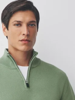 Gebreide Kleding*Next Grijs-groen - Effen - Regular fit 100% katoenen premium trui met korte rits