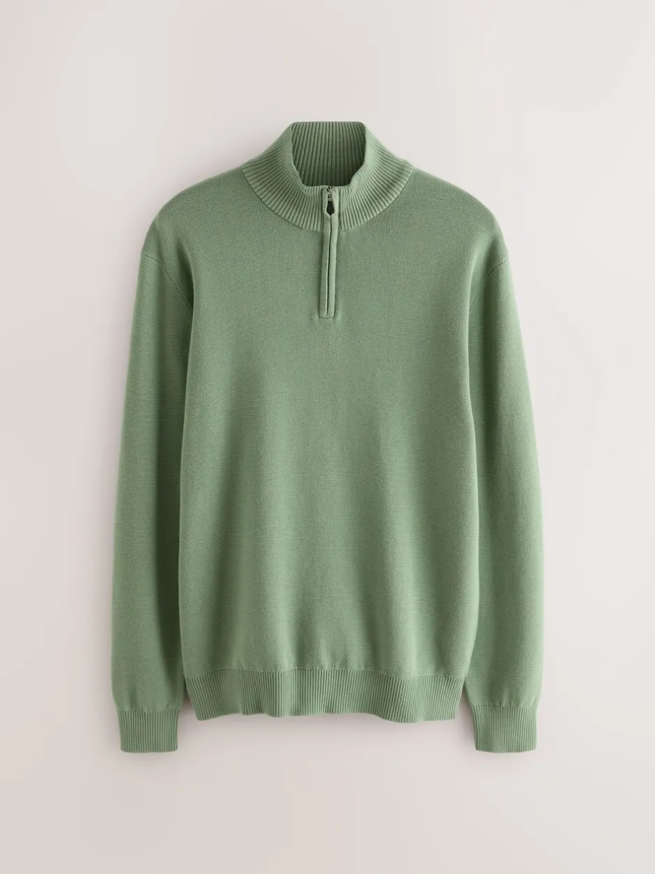 Gebreide Kleding*Next Grijs-groen - Effen - Regular fit 100% katoenen premium trui met korte rits