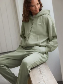Loungewear|Hoody's En Sweatshirts|self. - Jack met capuchon en ritssluiting Grijs-groen
