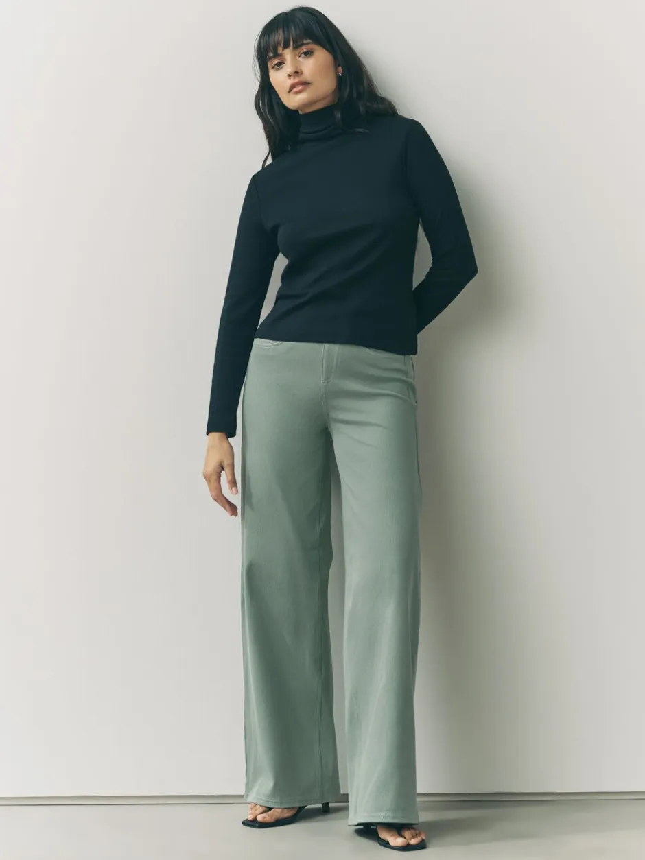 Jeans|Next Grijs-groen - Jersey denim broek met wijde pijpen